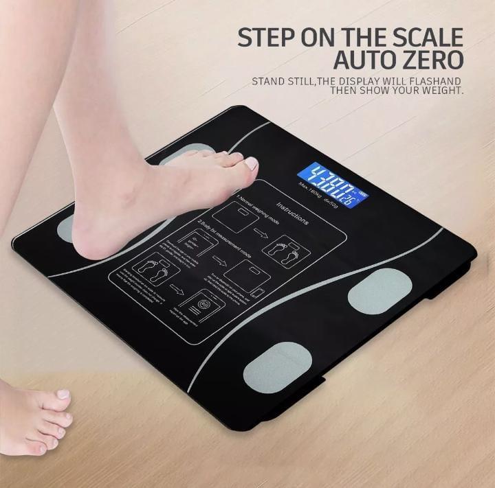 Smart Bluetooth Body Fat & BMI Analyzer Weight Scale with App – Glossy Black