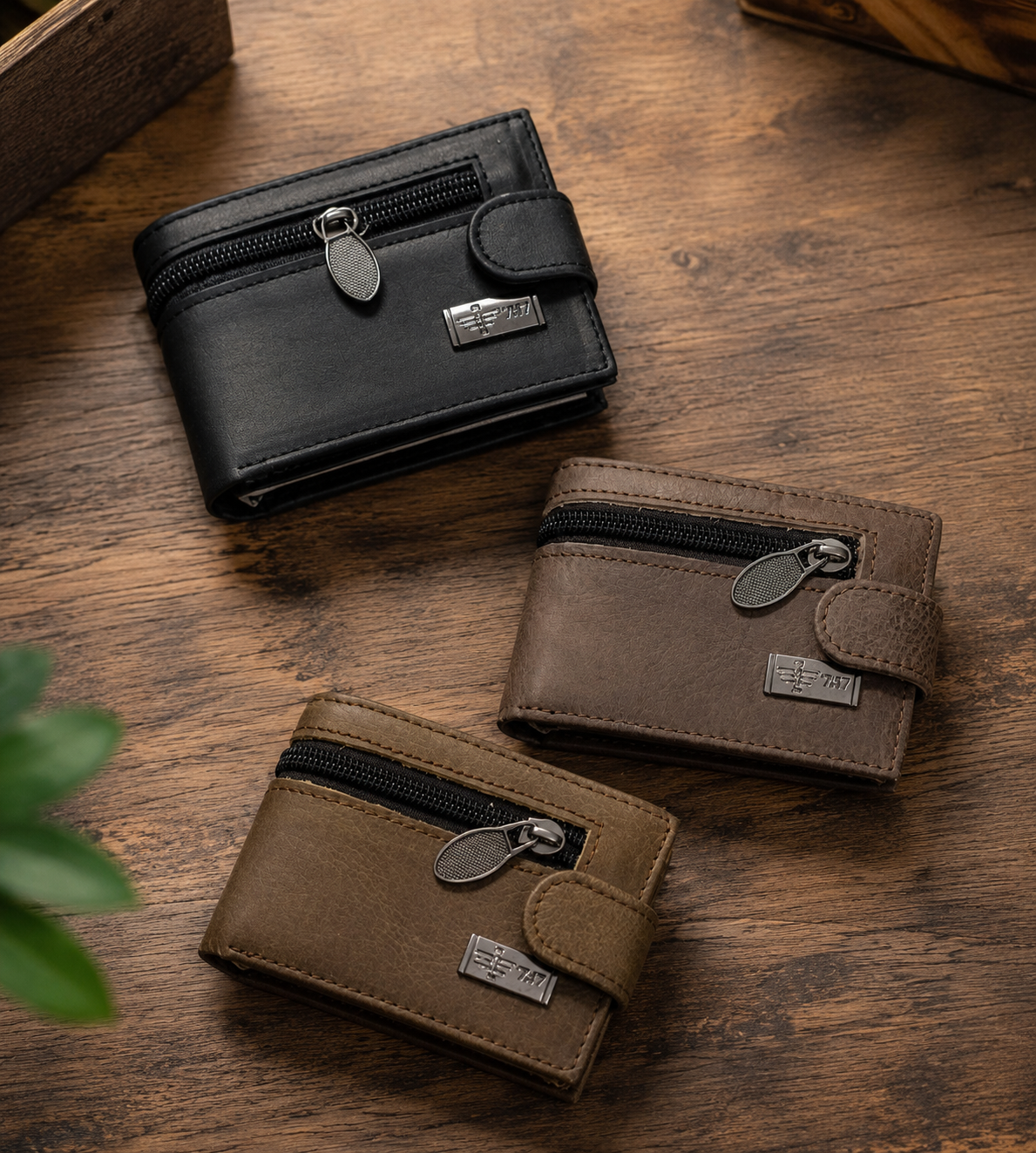 Premium Men's Mini Leather Wallet with Zipper Coin Pocket & Button Closure | Compact Black Card Holder Wallet