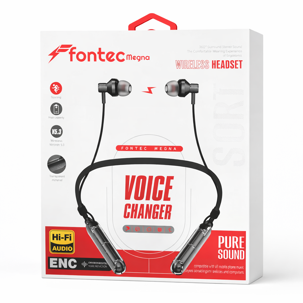 Fontec Magna Wireless Neckband Bluetooth Earphones – ENC Noise Cancelling, Hi-Fi Audio & 5-Mode Voice Changer (Random Color)