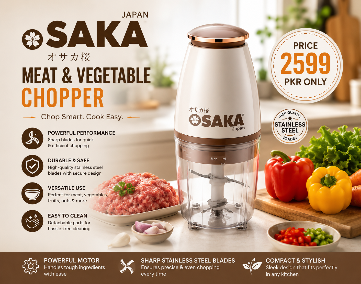 Osaka Multi-Purpose Electric Meat Grinder & Food Processor for Kitchen – 700ml