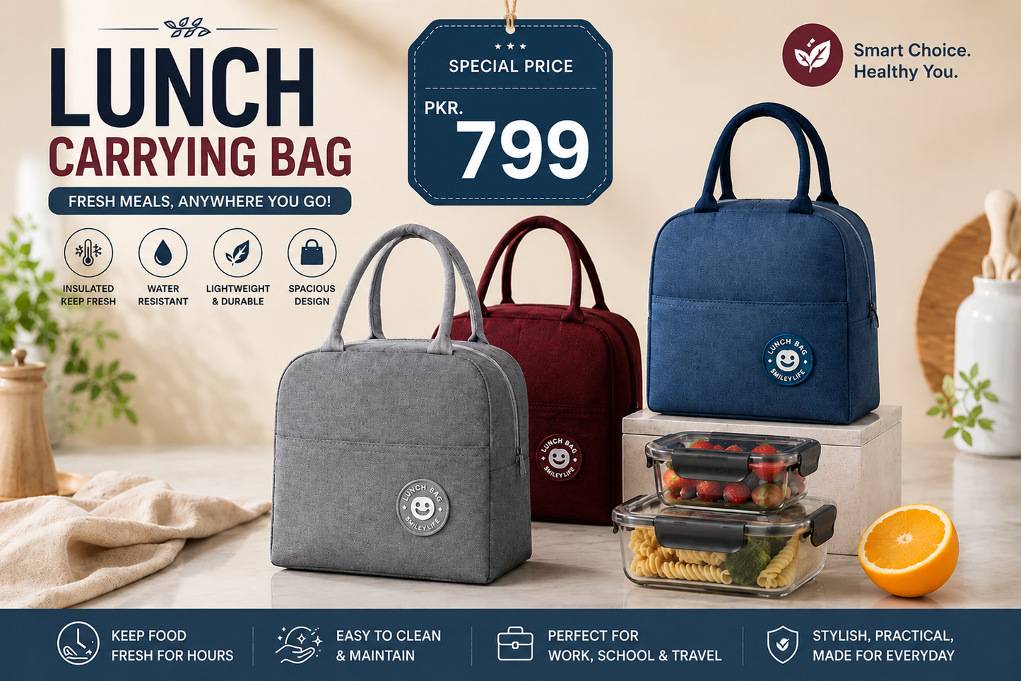 Portable Insulated Lunch Bag | Reusable Thermal Bento Tote