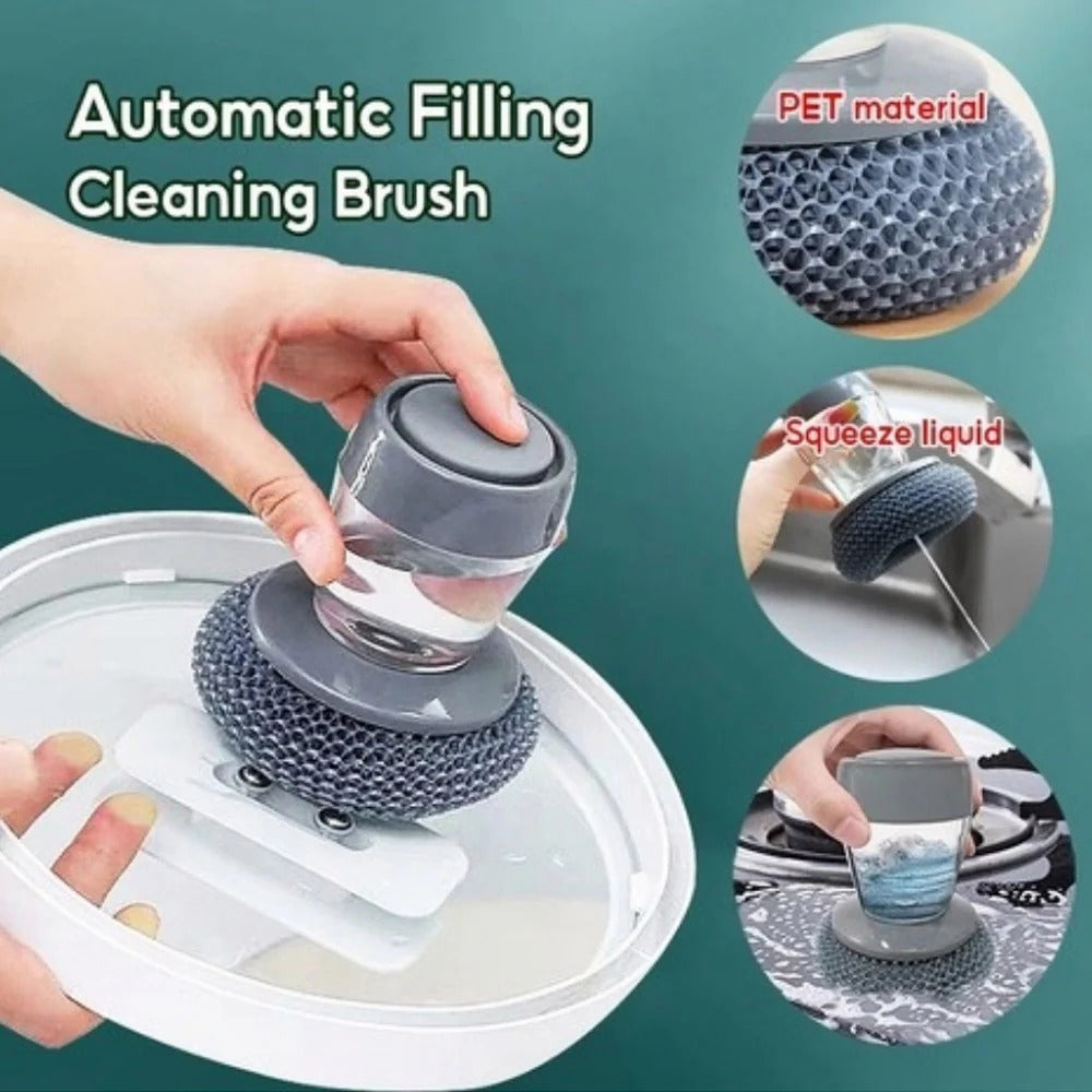 Automatic Soap Dispensing Dish Scrubber Brush – Refillable Palm Cleaning Brush for Pots, Pans, Dishes & Sinks