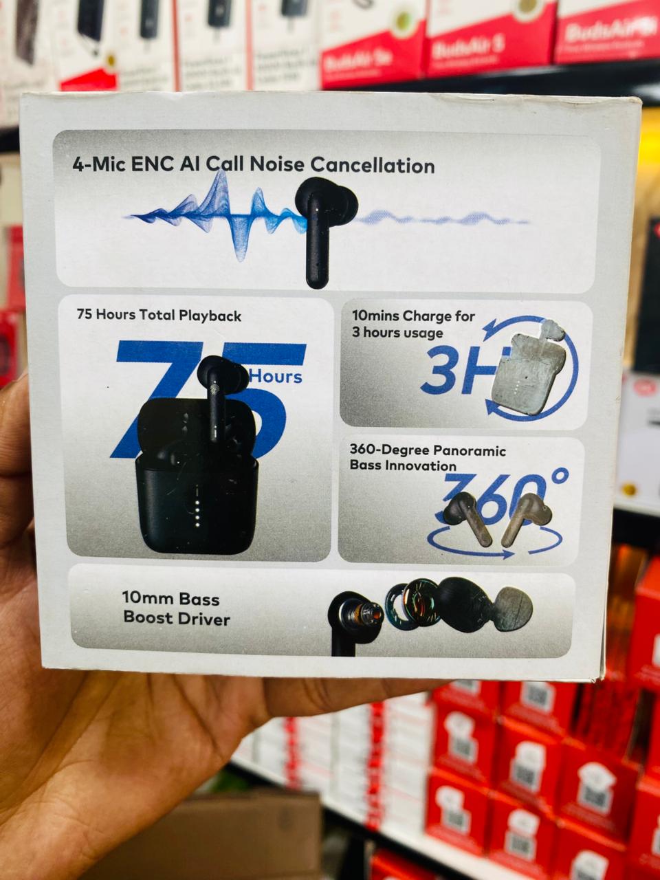 itel Buds Ace Pro True Wireless Earbuds | 75H Playback, 4-Mic AI ENC Noise Cancellation & Deep Bass Sound - Black