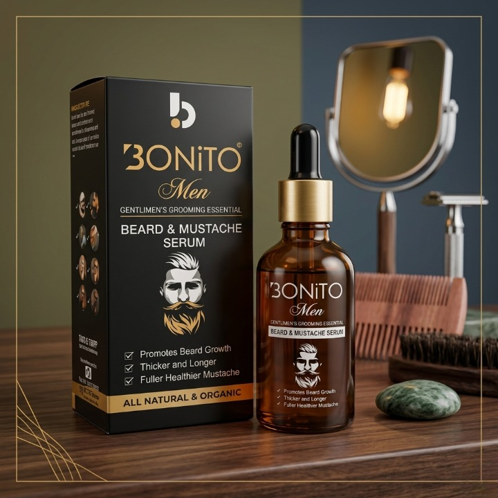 BONITO Beard Growth Serum for Men & Mustache Care – Natural Botanical Oils for Thicker, Fuller Beard | 30ml