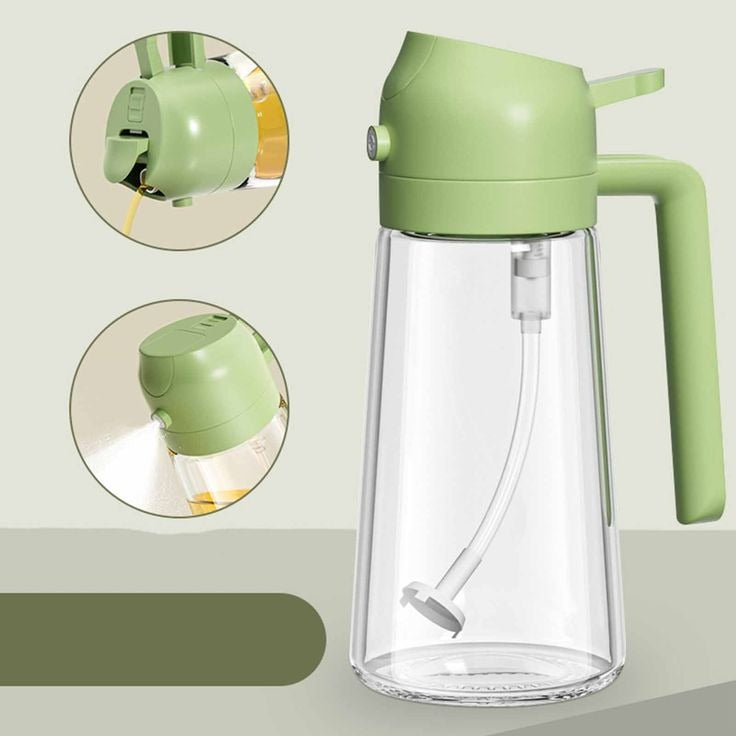 2-in-1 Oil Sprayer & Dispenser Bottle 470ml – Leak-Proof Glass Oil Spray Bottle for Cooking, Air Fryer, BBQ & Baking (Random Color)