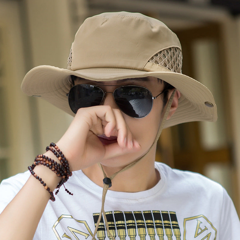 Men's Wide Brim Sun Hat – UV Protection Breathable Mesh Safari Hat with Adjustable Chin Strap