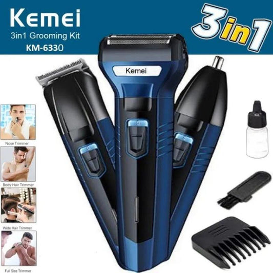 Kemei 3-in-1 Professional Men's Grooming Kit | Rechargeable Hair Clipper, Beard Trimmer & Nose Hair Trimmer