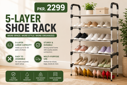5 Layer Stainless Steel Shoe Rack – Space Saving Home Shoe Organizer