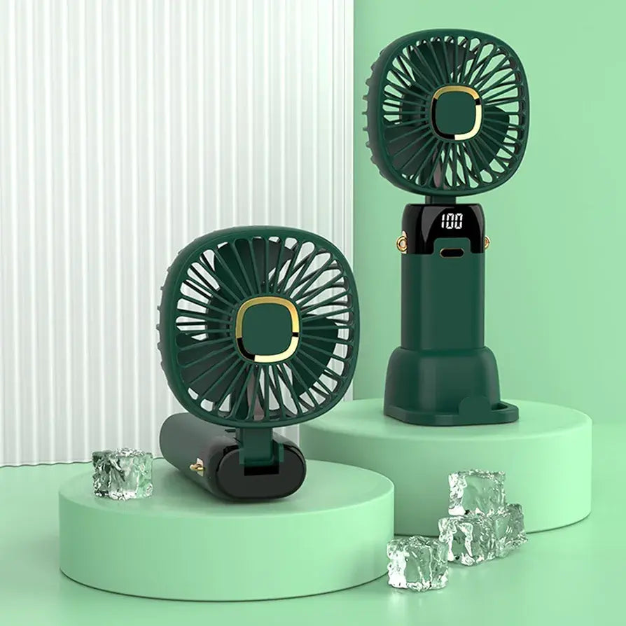Portable Foldable Neck Fan with LED Display – 5 Speed Rechargeable USB Hands-Free Fan & Phone Stand