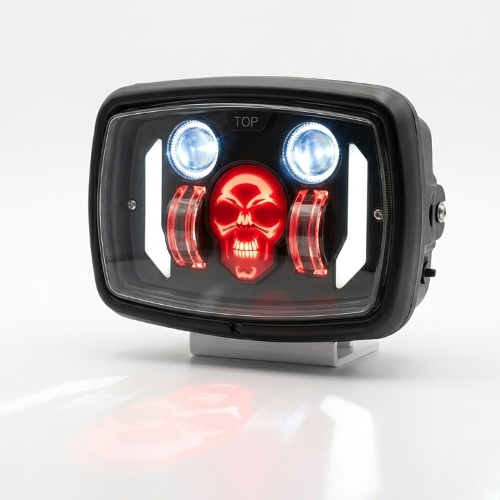 Premium Skull LED Headlight for Honda CD70 & CG125 – Aggressive Red DRL Dual Projector Motorcycle Lamp