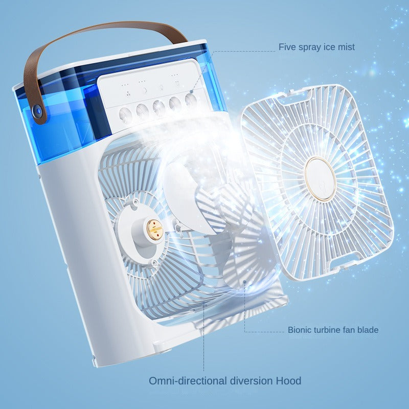 3-in-1 Portable Mist Fan Air Cooler – USB Personal Cooling Fan with Humidifier, Fine Water Spray & LED Night Light for Home, Office & Travel