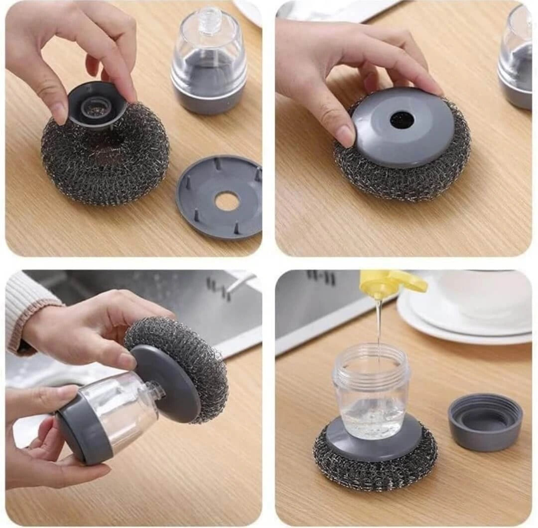 Automatic Soap Dispensing Dish Scrubber Brush – Refillable Palm Cleaning Brush for Pots, Pans, Dishes &amp; Sinks
