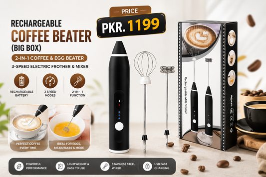 Rechargeable Coffee Beater (Big Box) | 2-in-1 Coffee & Egg Beater | 3-Speed Electric Frother & Mixer