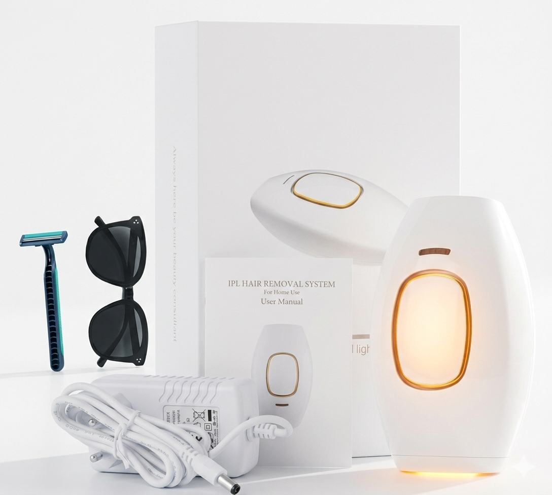 IPL Laser Hair Removal Device for Men & Women with Razor & Safety Glasses