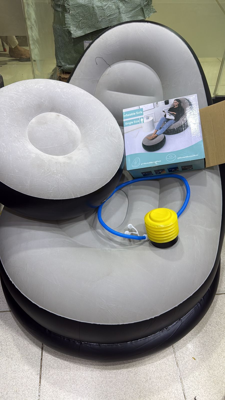 Luxury Inflatable Lounge Chair & Ottoman Set | Modern Air Sofa with Air Compressor for Living Room & Bedroom