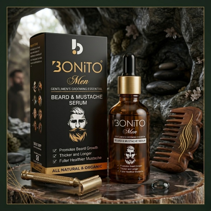 BONITO Beard Growth Serum for Men & Mustache Care – Natural Botanical Oils for Thicker, Fuller Beard | 30ml
