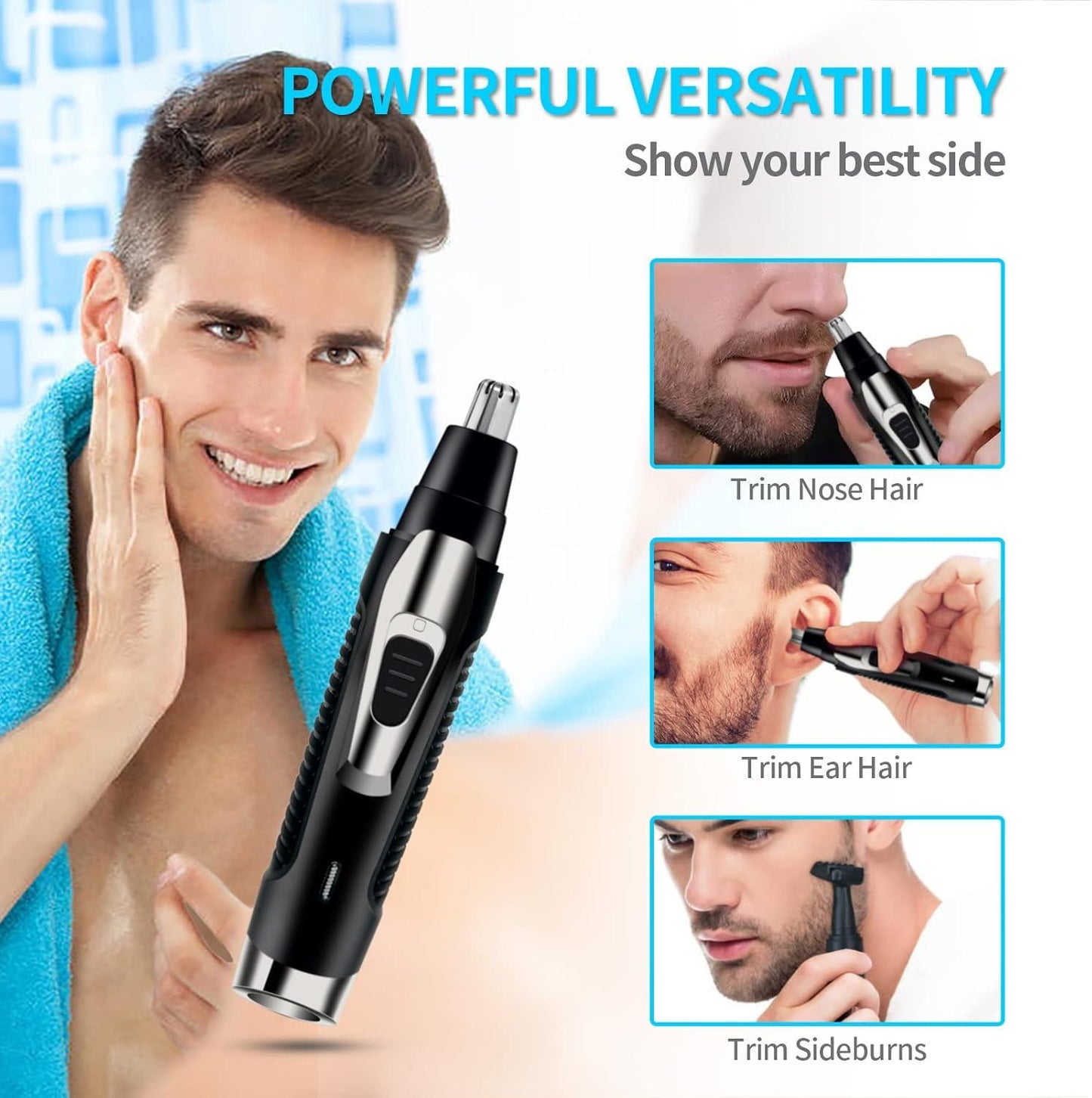 USB Rechargeable Ear & Nose Hair Trimmer for Men & Women – Electric Facial Hair Remover with Dual-Edge Stainless Steel Blades