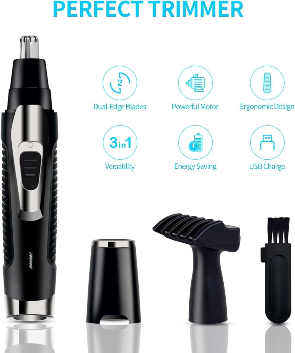 USB Rechargeable Ear & Nose Hair Trimmer for Men & Women – Electric Facial Hair Remover with Dual-Edge Stainless Steel Blades