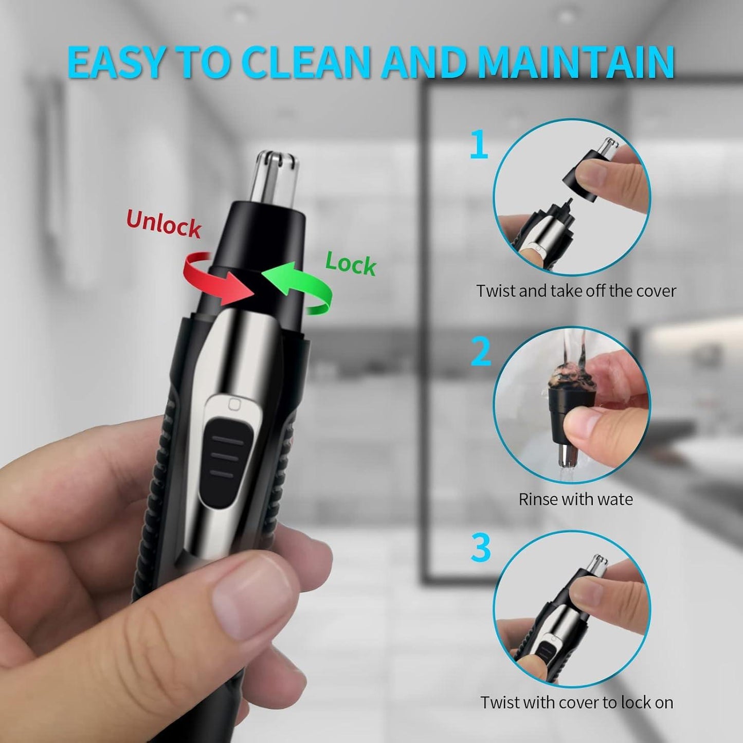 USB Rechargeable Ear & Nose Hair Trimmer for Men & Women – Electric Facial Hair Remover with Dual-Edge Stainless Steel Blades