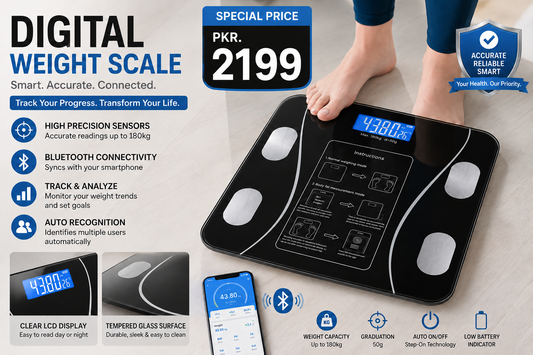 Smart Bluetooth Body Fat & BMI Analyzer Weight Scale with App – Glossy Black