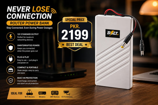 Bolt EX 12V Router UPS Power Bank 20000mAh – High Performance WiFi Backup Battery for 3–4 Hours Internet Continuity