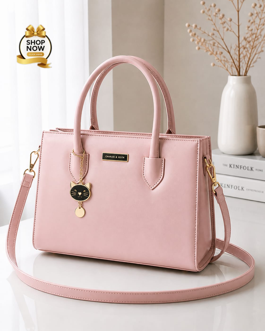 Charles & Keith Beige Double Zipper Shoulder Bag for Women