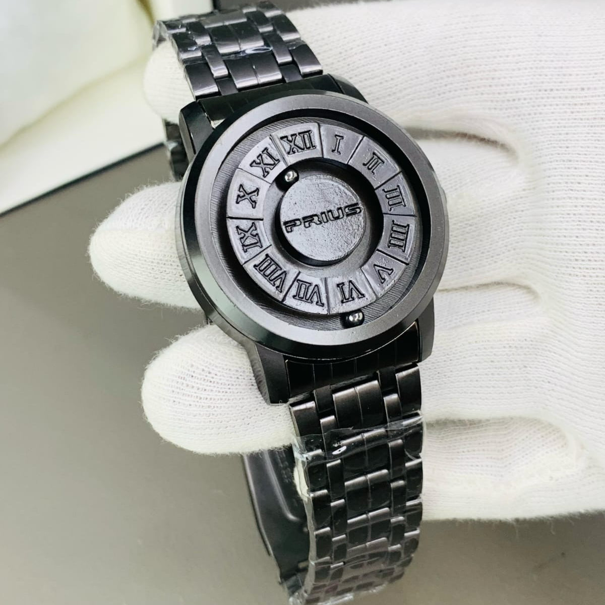 Luxury Magnetic Ball Watch – Black Stainless Steel Modern Timepiece | Premium Box Included