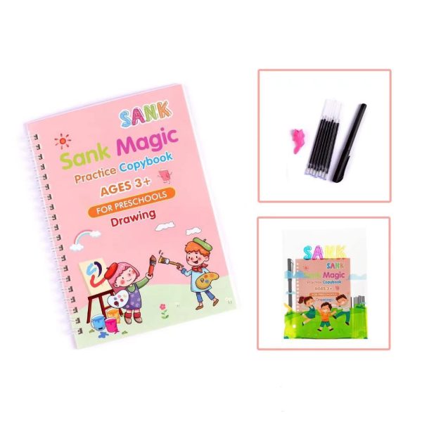 Sank Magic Practice Copybook Set – 4 Reusable Handwriting Books with 10 Magic Ink Refills for Kids