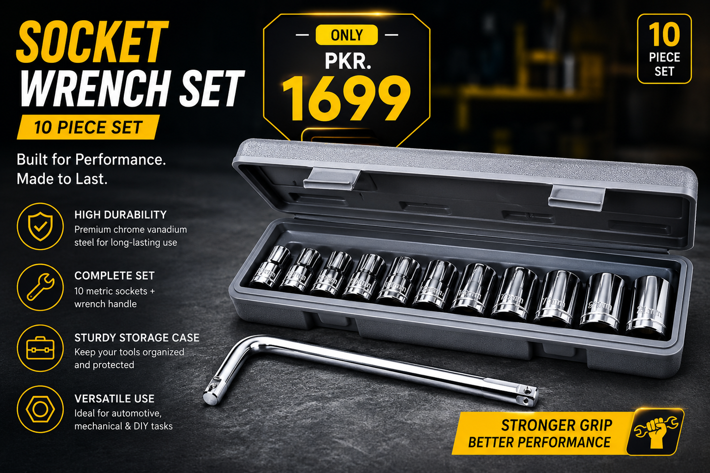 CTW-1810 Professional 10-Piece Socket Wrench Set – Heavy Duty Mechanic Repair Tool Kit for Car, Motorcycle & Machine Maintenance
