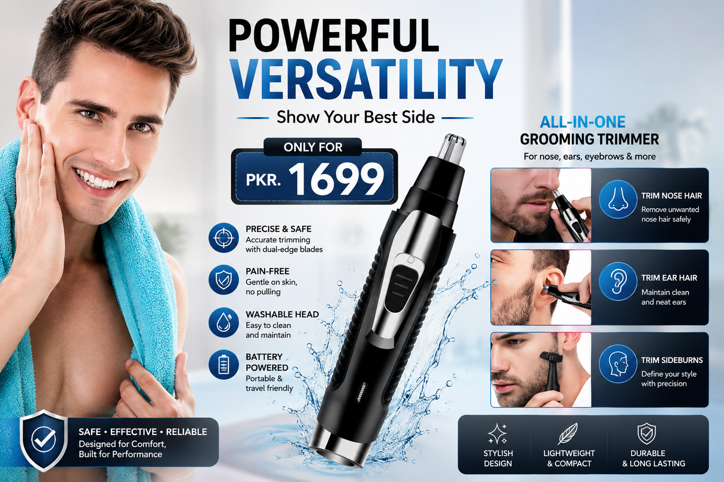 USB Rechargeable Ear & Nose Hair Trimmer for Men & Women – Electric Facial Hair Remover with Dual-Edge Stainless Steel Blades