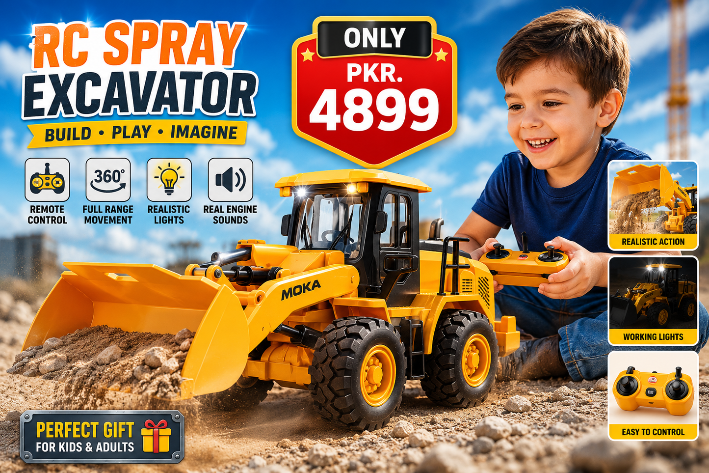 Heavy Duty RC Bulldozer Toy with Lights & Sound | 1/16 Scale Construction Truck