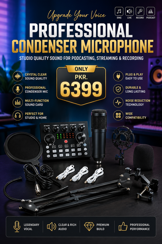 V10 BM-800 Professional Podcast Microphone Kit with Live Sound Card & Adjustable Arm Stand