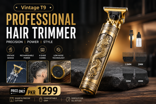 Vintage T9 Pro Hair Trimmer – Precision T-Blade Cordless Clipper for Men