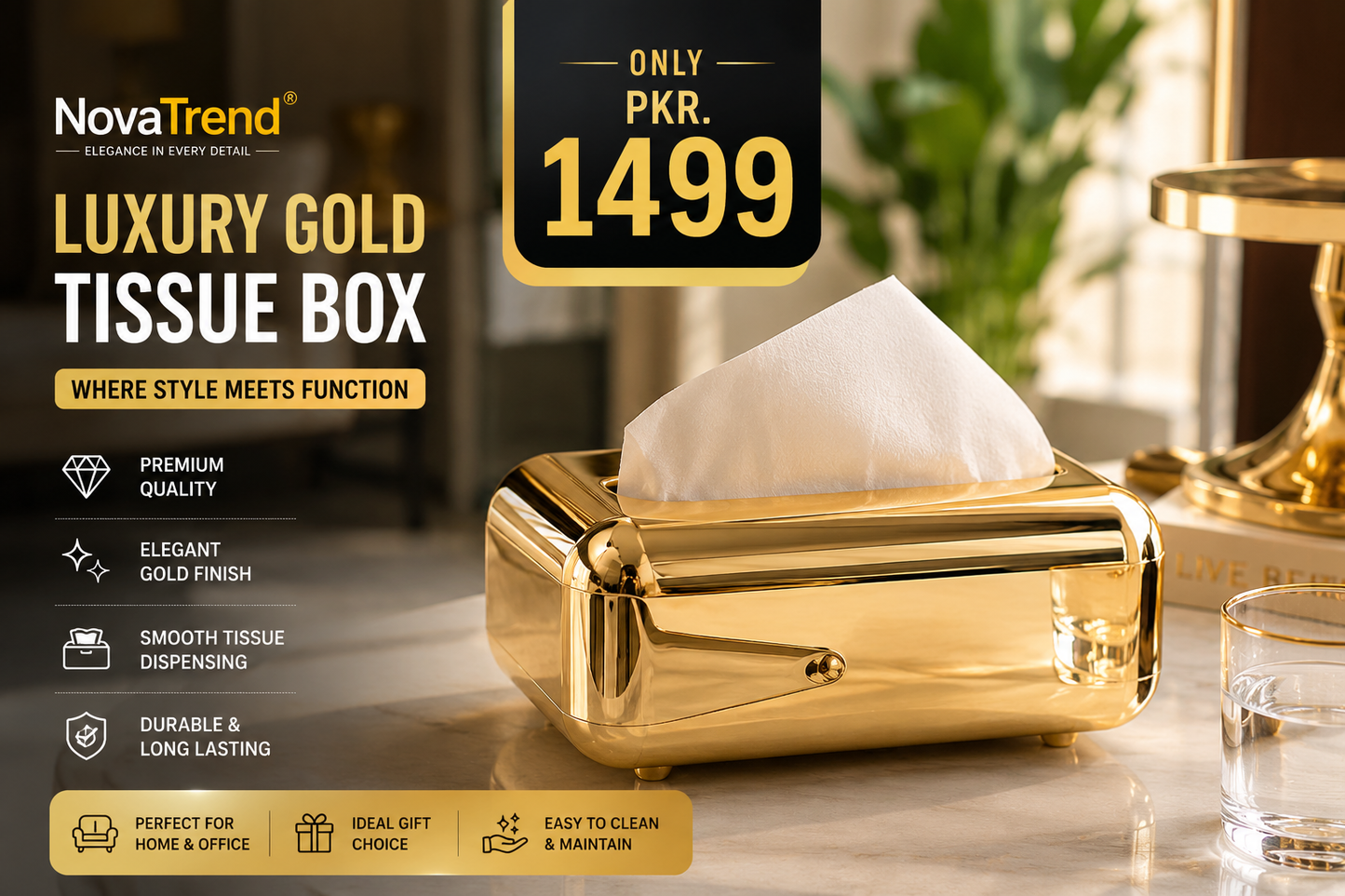 Luxury Tissue Box Holder – Premium Modern Home & Office Decor Organizer