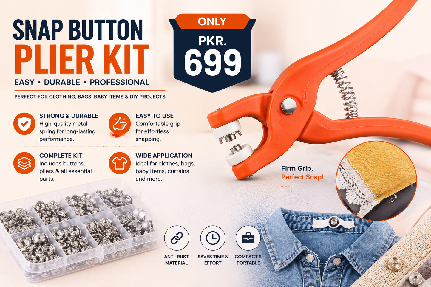 Portable Snap Button Plier Tool for Clothing & Crafts