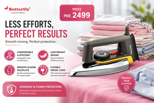 Premium Dry Iron with Stainless Steel Soleplate – Fast Heating Non-Stick Clothes Iron (Black)