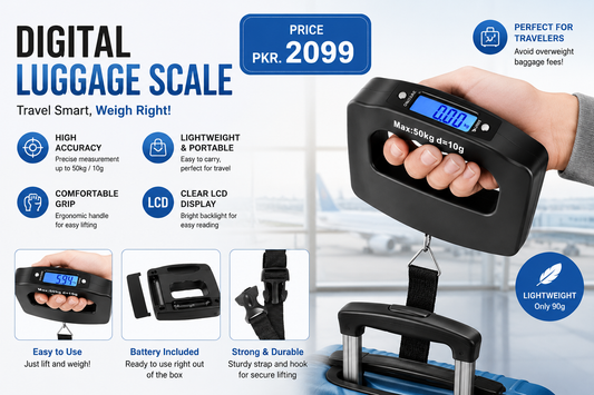 50kg Portable Digital Luggage Scale – Accurate Electronic Baggage Weight Checker for Travel (Black)