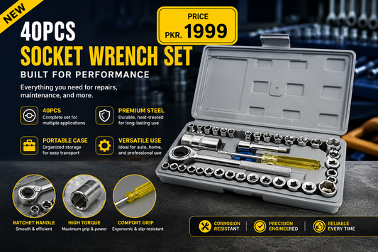 40-Piece Heavy Duty Socket Wrench Set – Professional Car Repair & Home Maintenance Tool Kit