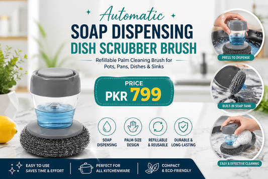 Automatic Soap Dispensing Dish Scrubber Brush – Refillable Palm Cleaning Brush for Pots, Pans, Dishes &amp; Sinks