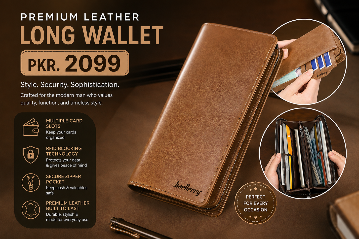 Balebaily Long Wallet for Men & Women | PU Leather Wallet with 15 Card Slots & Zipper Pocket