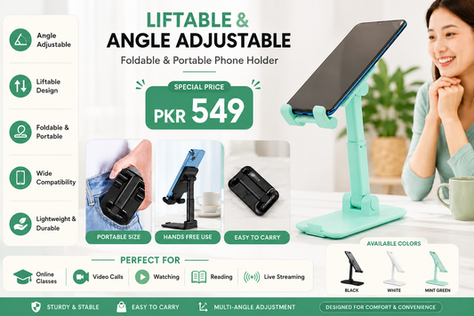 Adjustable Foldable Desktop Phone Holder Stand – Universal Anti-Slip Mobile Stand with Angle & Height Adjustment
