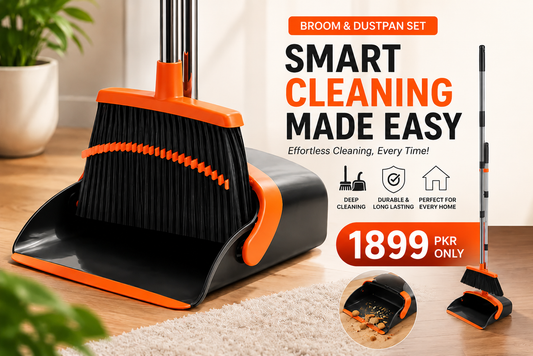 Adjustable Broom and Dustpan Set with Self-Cleaning Teeth for Home, Kitchen & Office