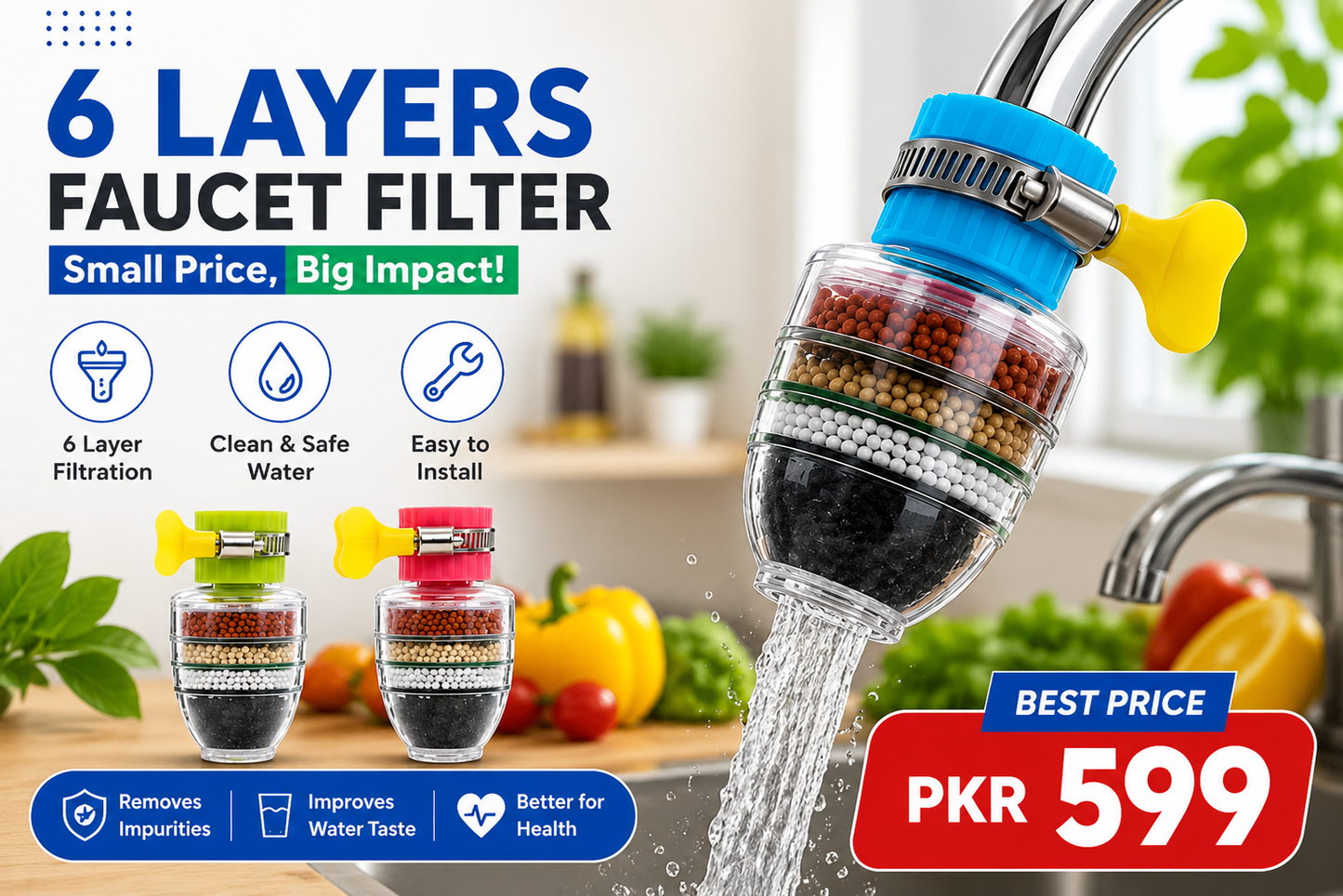 360° Rotating Faucet Filter Shower Head with 6-Layer Splash-Proof Water Filter