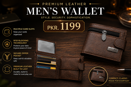 Premium Men's Mini Leather Wallet with Zipper Coin Pocket & Button Closure | Compact Black Card Holder Wallet