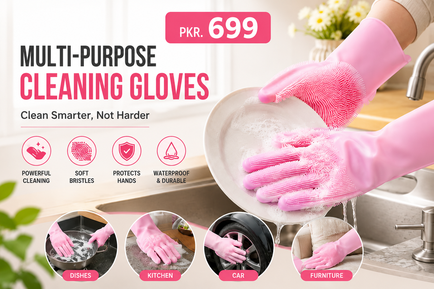 Magic Silicone Cleaning Gloves – Full Finger Scrubbing & Washing Gloves for Home Use
