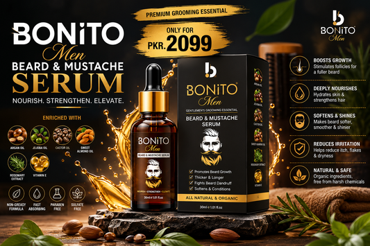BONITO Beard Growth Serum for Men & Mustache Care – Natural Botanical Oils for Thicker, Fuller Beard | 30ml