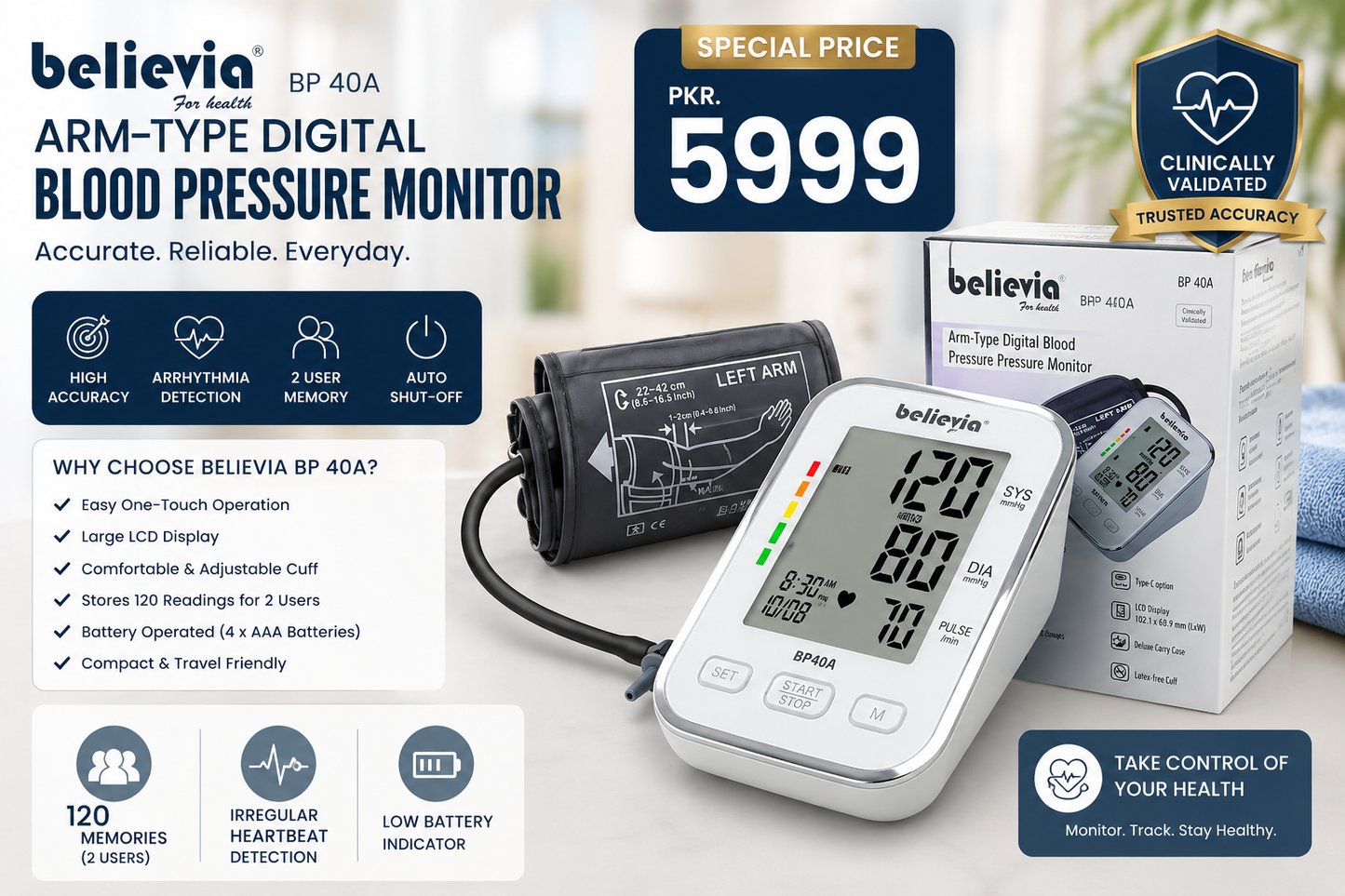 Digital Blood Pressure Monitor – Smart BP & Pulse Checker DBP-1333
