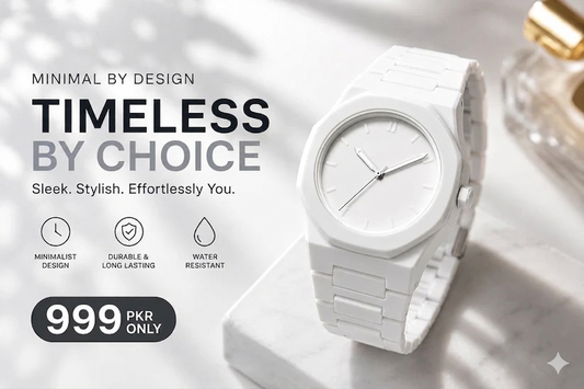White Aura Lightweight Fashion Wrist Watch with Butterfly Lock – Classic Design Watch