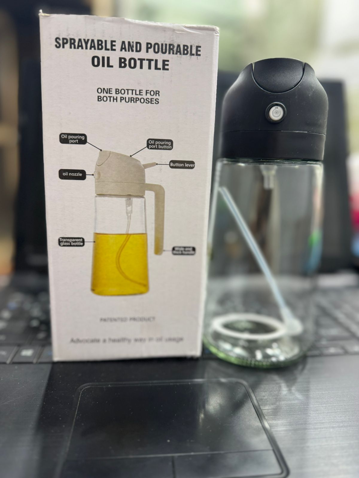 2-in-1 Oil Sprayer & Dispenser Bottle 470ml – Leak-Proof Glass Oil Spray Bottle for Cooking, Air Fryer, BBQ & Baking (Random Color)