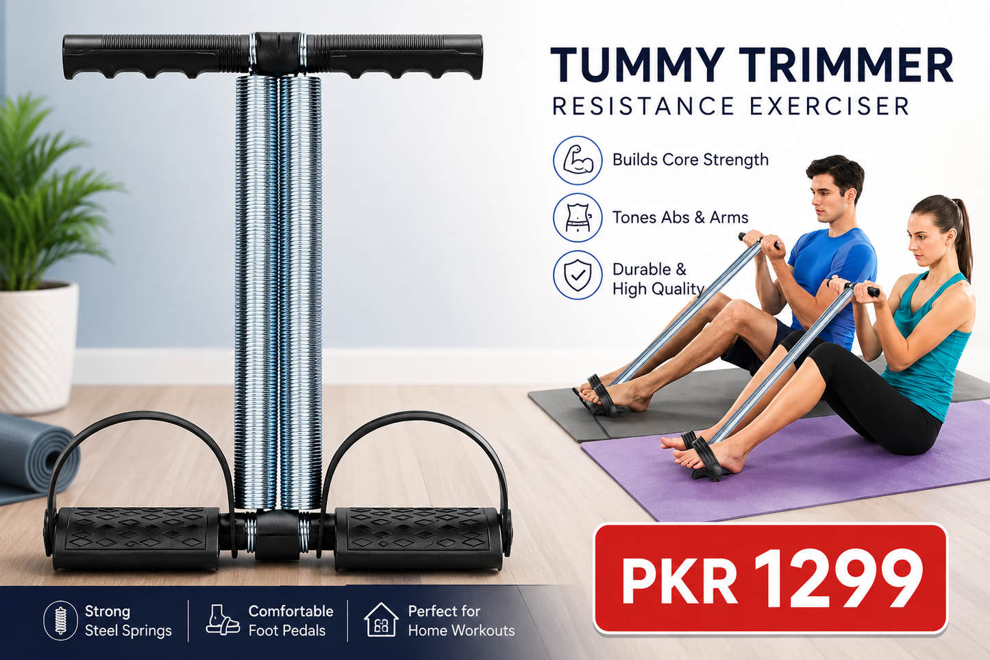Double Spring Tummy Trimmer Exercise Machine for Home Gym & Belly Fat Workout